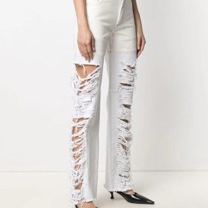 NWT Peter Do Asymmetrical Combo Ripped Jeans Size 34 (FR) in White / Eggshell